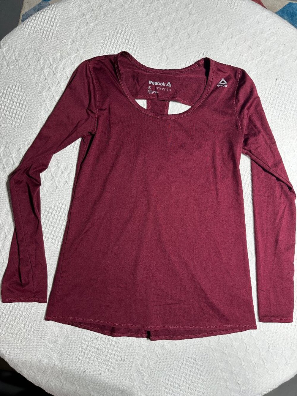 Reebok Womens Small Open Back Long Sleeve Workout Top Burgundy Yoga Athletic